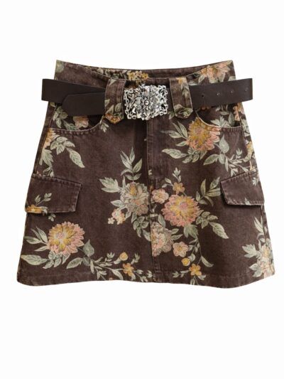 FALDA CORTA FLORAL CON CINTURÓN