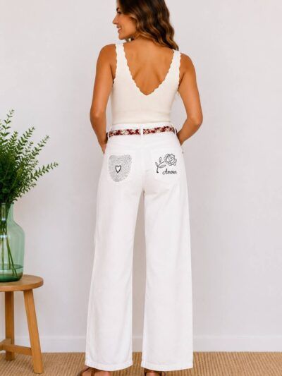 PANTALÓN PALAZO BLANCO CON BORDADOS