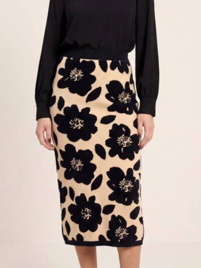 FALDA DE PUNTO FLORAL BEIGE PEPA LOVES